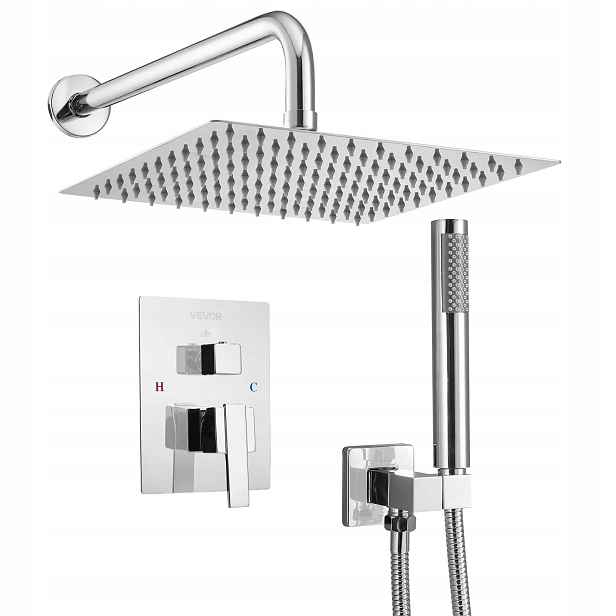 Sprchový set dešťová 25,4 cm čtvereční s nástěnnou baterií, chrom