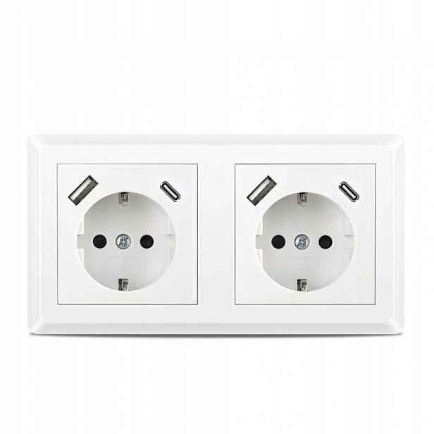 Zásuvka Dvojitá S Usb Nabíječkou A+c 16A 250V Bílá