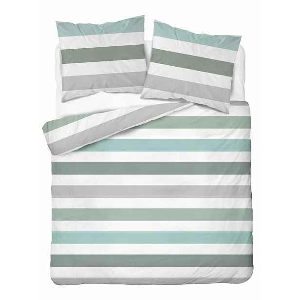 Povlečení 220x200 bílá šedá zelená pruhy Home Satin