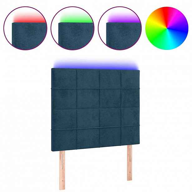 vidaXL Čelo postele s LED tmavě modré 80x5x118/128 cm samet