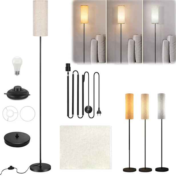 Stojací podlahová Led lampa 175 cm pro čtení s Abažurem Béžová E27 Vypínač