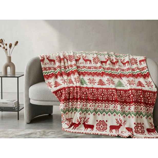 Bílá vánoční mikroplyšová deka CHRISTMAS JOY Rozměr: 200 x 220 cm