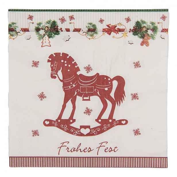 Bílé vánoční papírové ubrousky s houpacím koníkem - 33*33 cm (20ks) Clayre & Eef