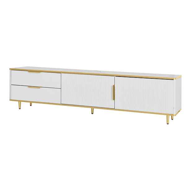 Modenvie NÍZKÁ komoda 170/37/45 cm z MDF a dřevotřísky v bílé a zlaté barvě