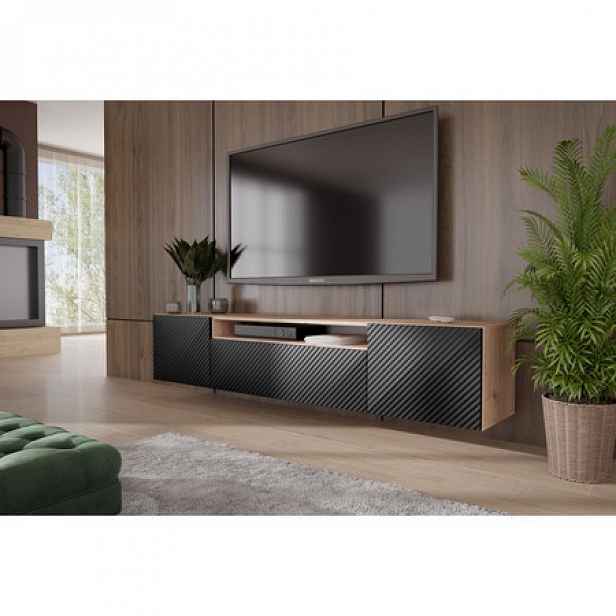 Závěsný televizní stolek RTV Neo 200 cm Dub artisan - černá