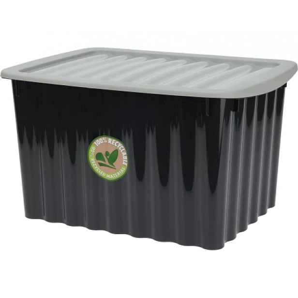 Úložný box s víkem 40x23 cm, černý, recyklovaný plast