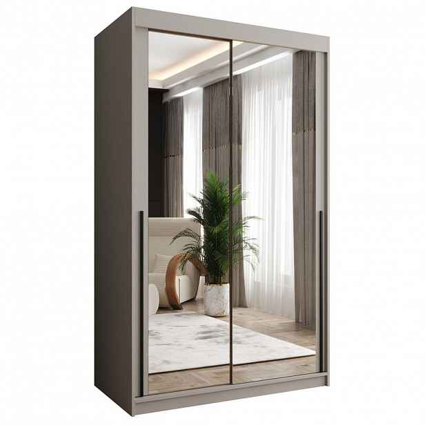 Home Collective ŠATNÍ SKŘÍŇ S POSUVNÝMI DVEŘMI se zrcadlem, šířka 120 cm, kašmírová s černým madlem