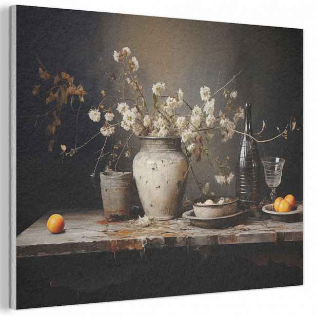 MuchoWow AKUSTICKÝ obraz Zátiší - Květiny - Kytice - Váza - Víno 100x70 cm