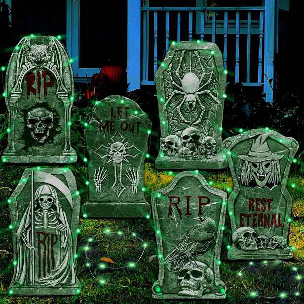Náhrobky 6 Ks Halloween S Led Řetězem 3M Svítící Zahradní Dekorace XXL