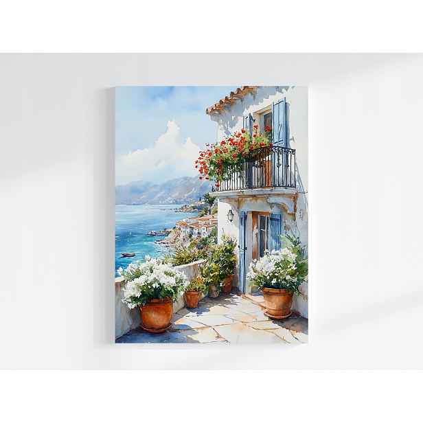 Obraz Na Plátně Canvas Jižní Dům Vila Dveře Terasa Moře Řecko 60x80