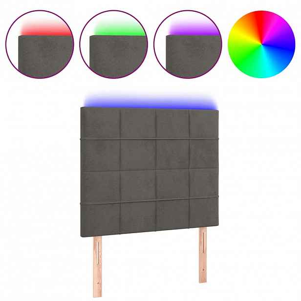 vidaXL Čelo postele s LED tmavě šedé 90x5x118/128 cm samet