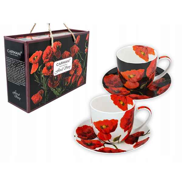 Sada 2 šálků v porcelánové krabičce Floral mak