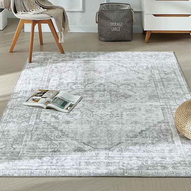Xfrog Koberec Vintage 80x150 cm Šedý Protiskluzový Omyvatelný do obývacího pokoje