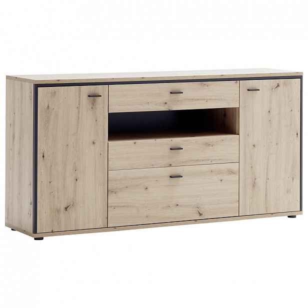 SIDEBOARD, antracitová, barvy dubu, 183/92/45 cm