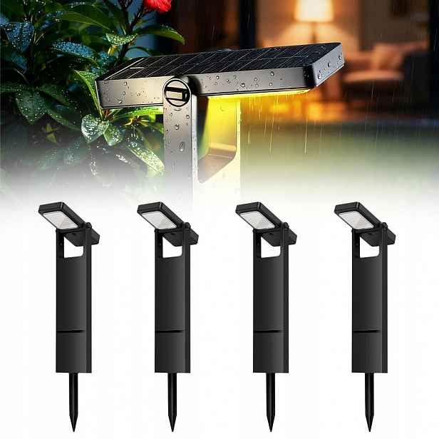 4x Solární Lampa Led Zahradní Zapichovací teplé bílé světlo do zahrady 70 cm