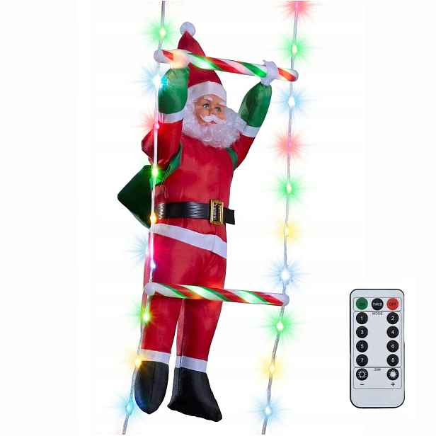 Mikuláš na žebříku Led Usb vstupující na balkon k zavěšení ozdoba 155 cm