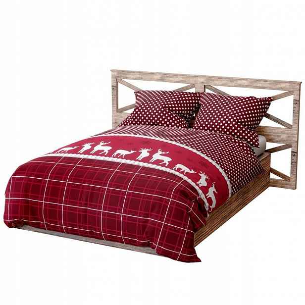 Povlečení 160x200 sobi, mřížka, červené hrášky Xmass