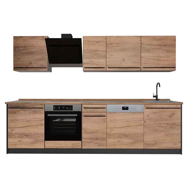 Vicco KUCHYŇSKÝ KOUT R-Line, Zlatý mocný dub/Bílá, 280 cm pracovná doska Dub Goldkraft