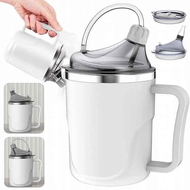 Nekapající Hrnek Pro Dospělé O Objemu 400 ML, Vzduchotěsný, Bílý 3V1