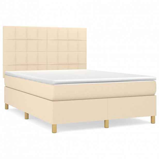 vidaXL Box spring postel s matrací krémová 140x200 cm textil