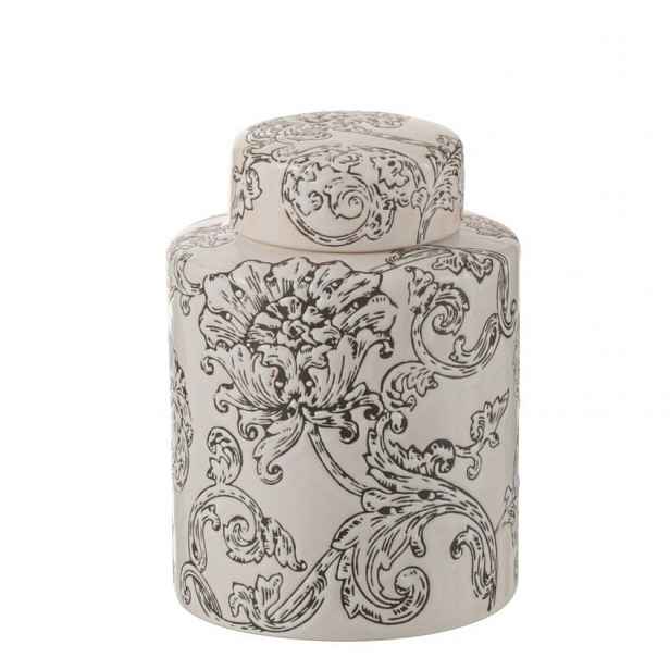 Bílo-černá porcelánová dóza s víkem a květy Zen Ball – 13*13*19 cm J-Line by Jolipa