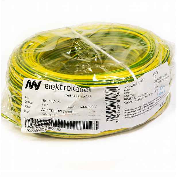 Kabel Lgy 1mm žluto zelený 750 100m