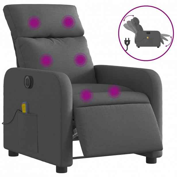 vidaXL Elektrické masážní polohovací křeslo tmavě šedé textil