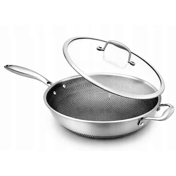 Wok Pánev Indukce S Víkem Nerezová Ocel Nutrichef 30 CM