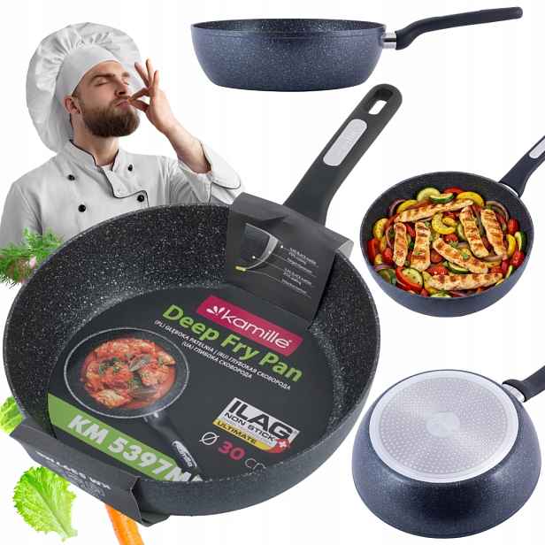 Pánev Pevná Hluboká Mramorová Wok Indukce Plyn 30 cm Kamille