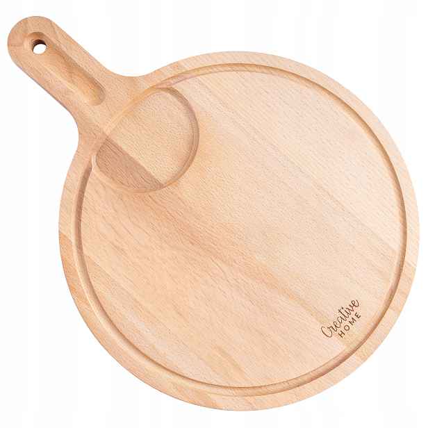 Dřevěné krájecí prkénko přírodní s úchytem na pizzu a sýry 40 x 30 cm