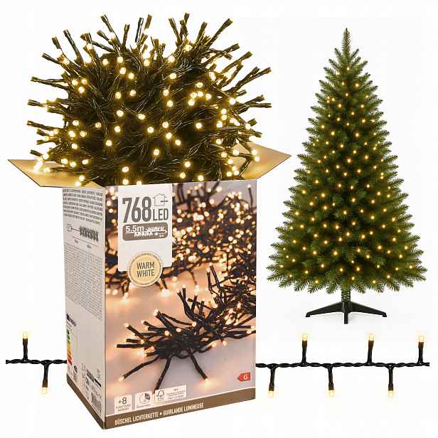 Vánoční osvětlení na stromeček 768 Led bílé teplé vnitřní/venkovní 8,6 m Časovač x2