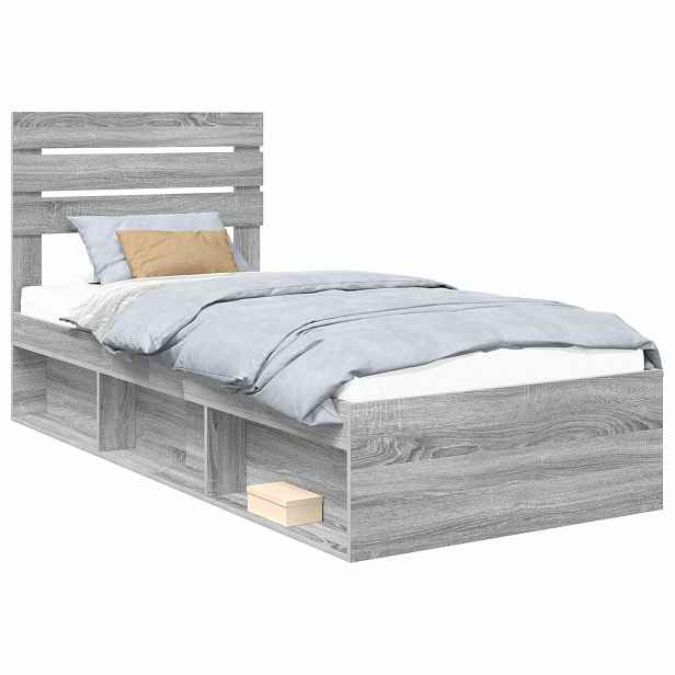vidaXL Rám postele Šedý Sonoma 90 x 190 cm Masivní borové dřevo