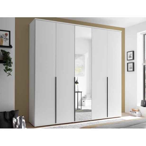 Šatní skříň se zrcadlem Kevo, 225 cm, bílá