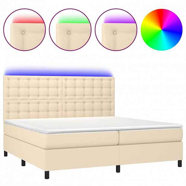 vidaXL Box spring postel s matrací a LED krémová 200x200 cm textil