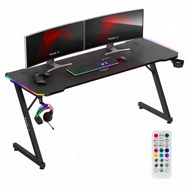 Herní stůl Rgb Led podložka držáky Huzaro černý počítačový