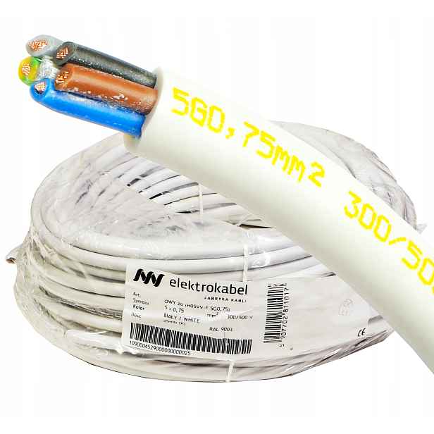 Kabel Owy 5x0,75 mm Cu lanko bílé Cu 25 m