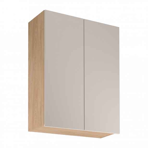 Vysoká horní kuchyňská skříňka SALERNO - šířka 80 cm, dub / béžová
