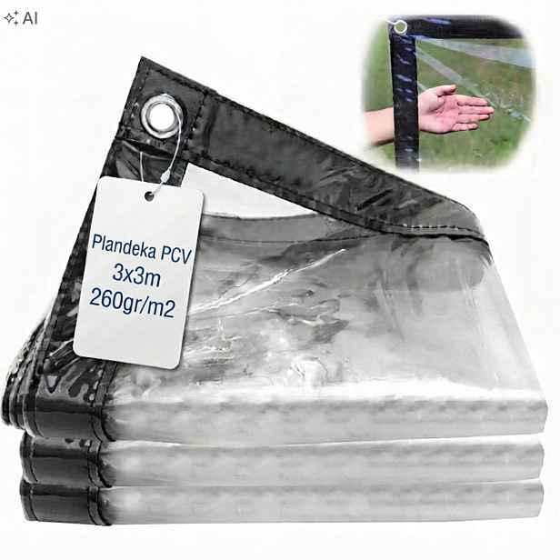 Plachta průhledná silná 3x3 m 260 g/m² s oky, Pvc kryt na terasu