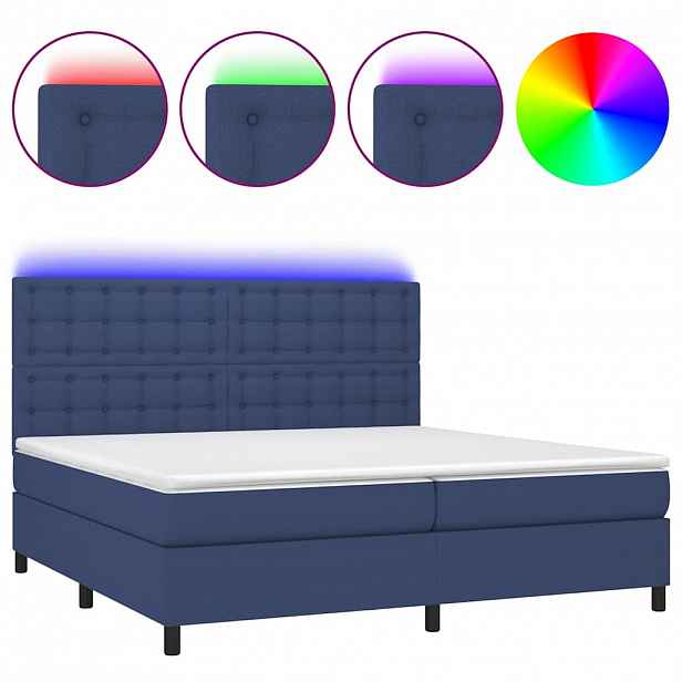 vidaXL Box spring postel s matrací a LED modrá 200x200 cm textil