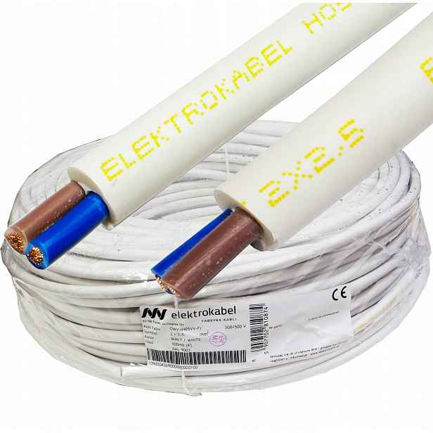 Kabel Owy 2x2,5 mm Cu lanko bílé Cu 100 m