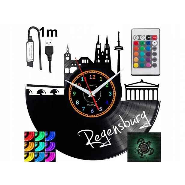 Regensburg Nástěnné podsvícené Led hodiny Rgb na dálkové ovládání Vinylová deska Nově