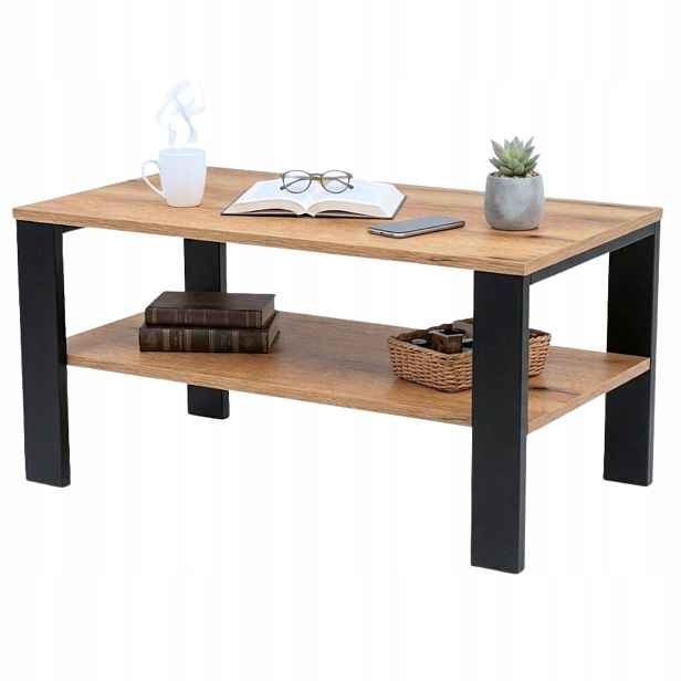 Kávový Stolek Loft Industriální Dub Evoke Černý Rám 90x52CM Lavička