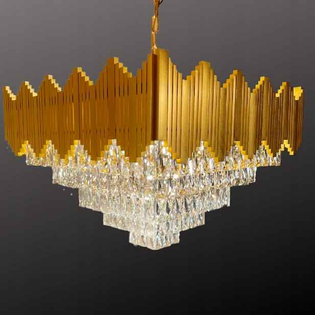 Lustr Lampa Krystalová stropní čtvercová zlatá závěsná glamour