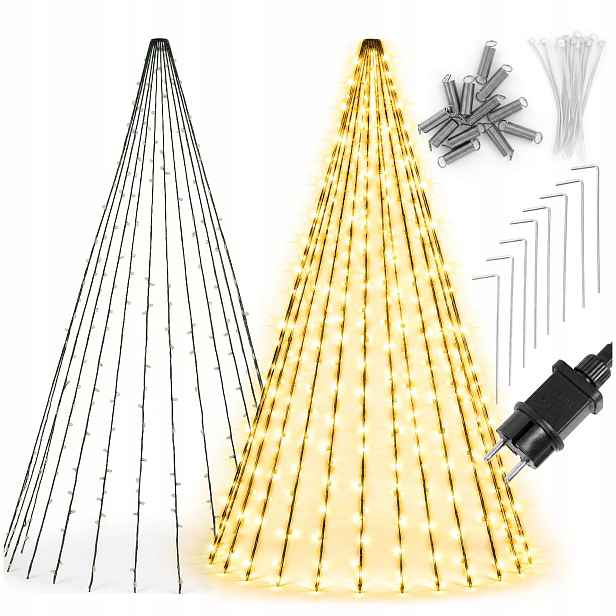 Velký Svítící Vánoční Stromek Teplá Bílá Dekorace 3 M 480 Led Světelný Závěs