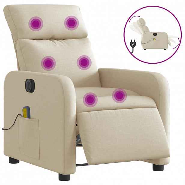 vidaXL Elektrické masážní polohovací křeslo krémové textil