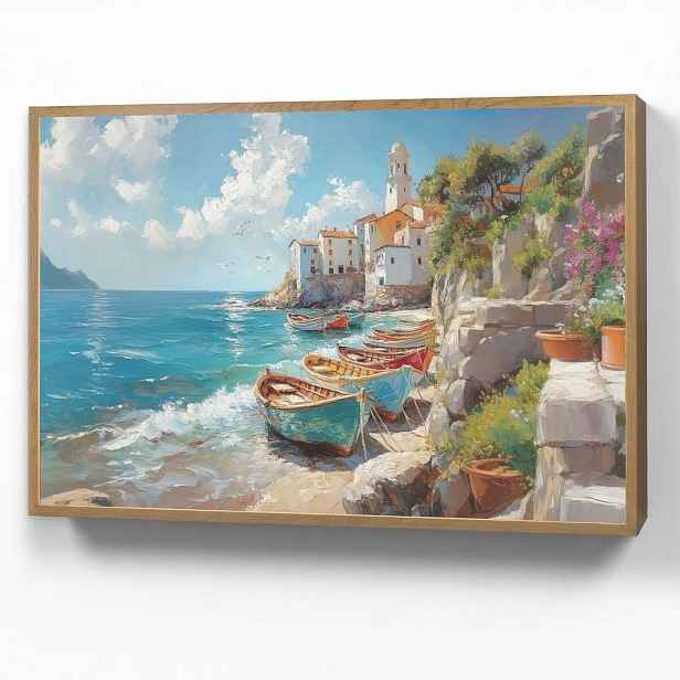 OnlyWow NÁSTĚNNÁ LAMPA S AKUMULÁTOREM Lodě - skály - moře - slunce 100x70 cm