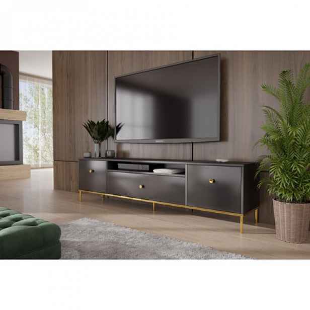 Televizní stolek RTV Mell 180 cm -  zlaté nohy Černá