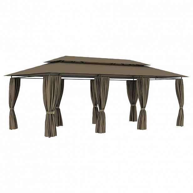 vidaXL Altán se závěsy 600 x 298 x 270 cm taupe 180 g/m²