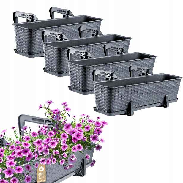 4x Balkonový Truhlík Květináč 60 cm Držáky
