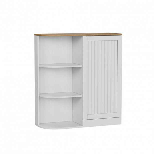 Modfu ROHOVÁ skříňka z MDF 68x25x76 cm bílá/dub s nastavitelnými policemi a lamelovými dvířky